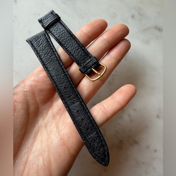 NEW GENUINE leather watchstrap watch band strap 20mm  black LEATHER & gold - Picture 1 of 4